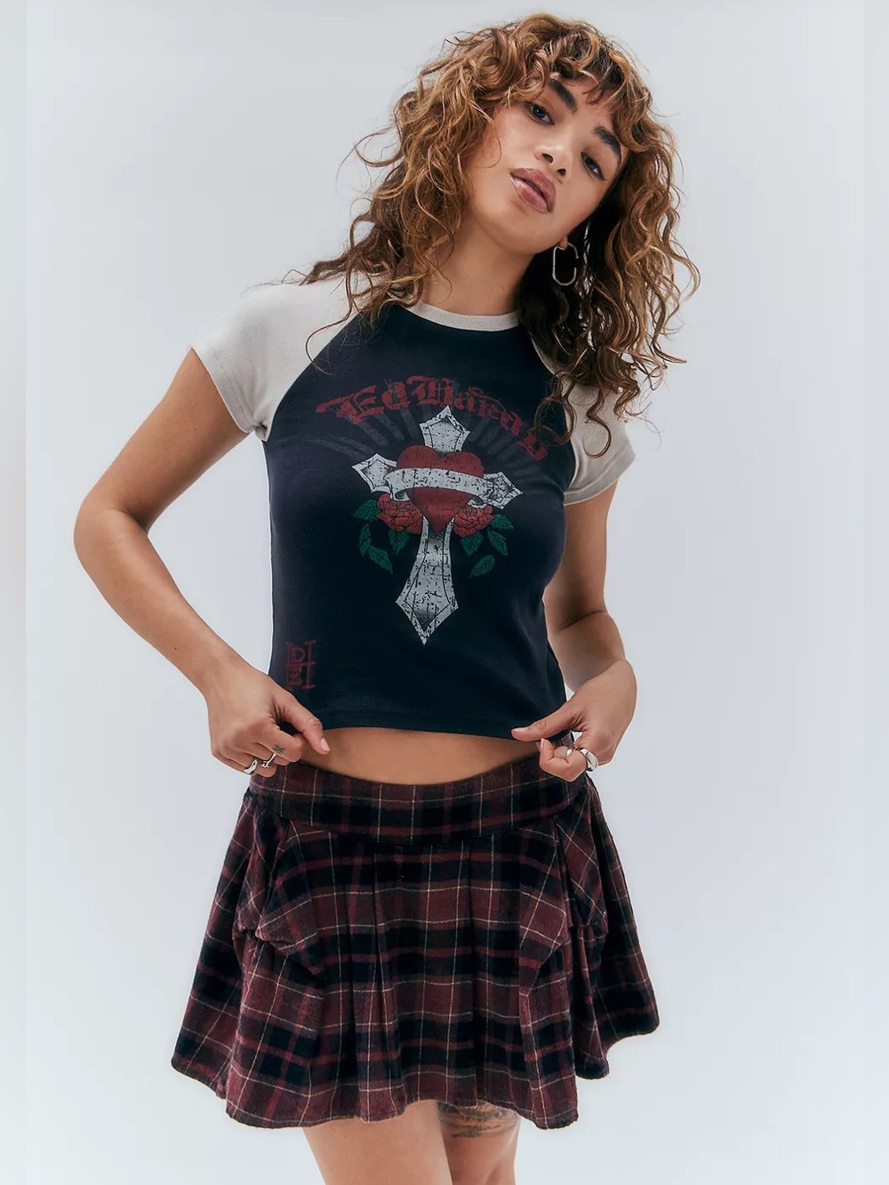 NWT Ed Hardy Urban Outfitters Exclusive Grey Black Raglan Baby Tattoo T-Shirt XS